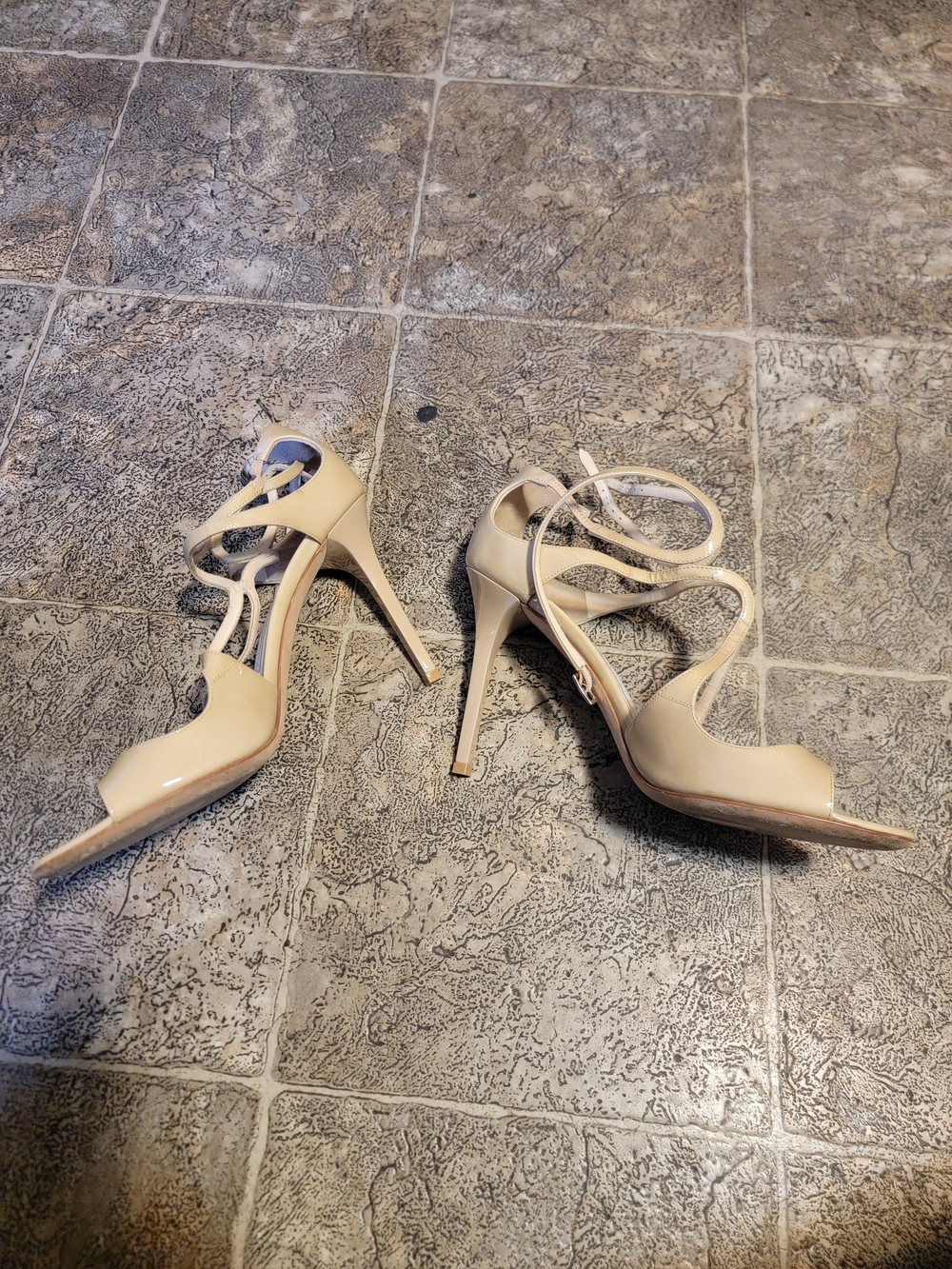 Jimmy Choo Nude Patent Strappy Stiletto Heels